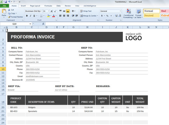 Invoice Template Excel 2013