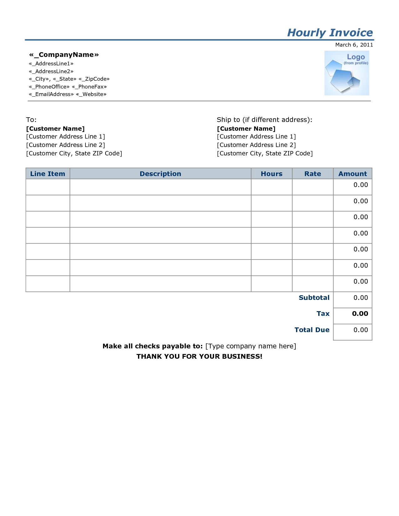 Invoice Template Hours Worked Invoice Example