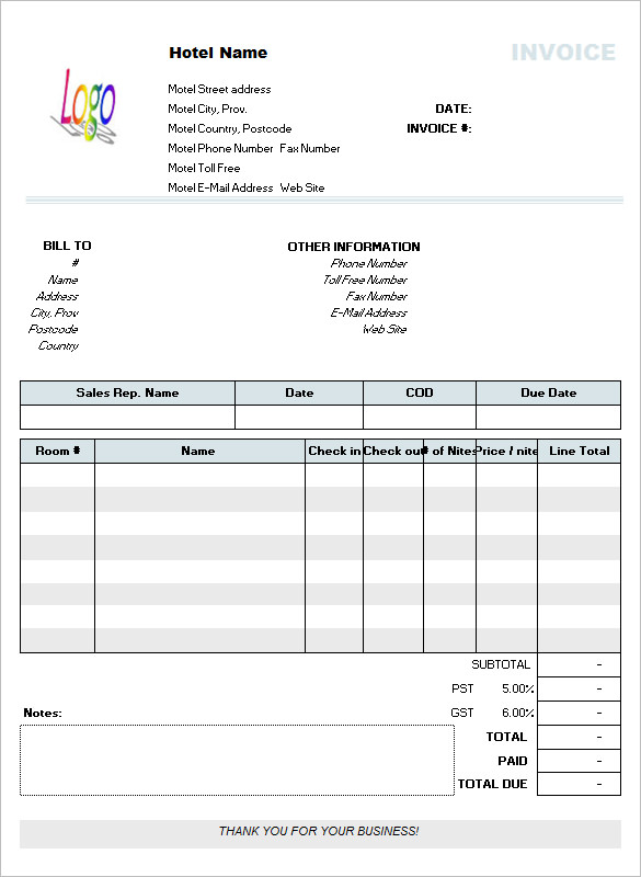 Free Blank Invoice Template for Microsoft Word