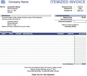 printable dental itemized invoice template