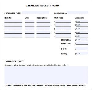 sample itemized receipt template