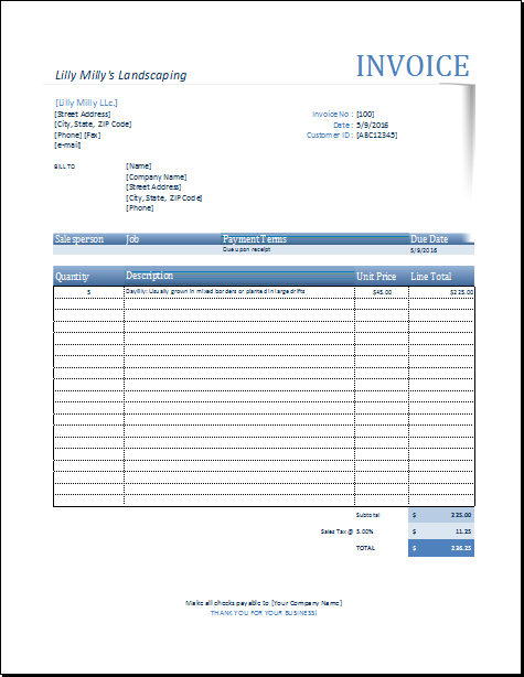 Landscaping Invoice Template / Template / Hsbcu