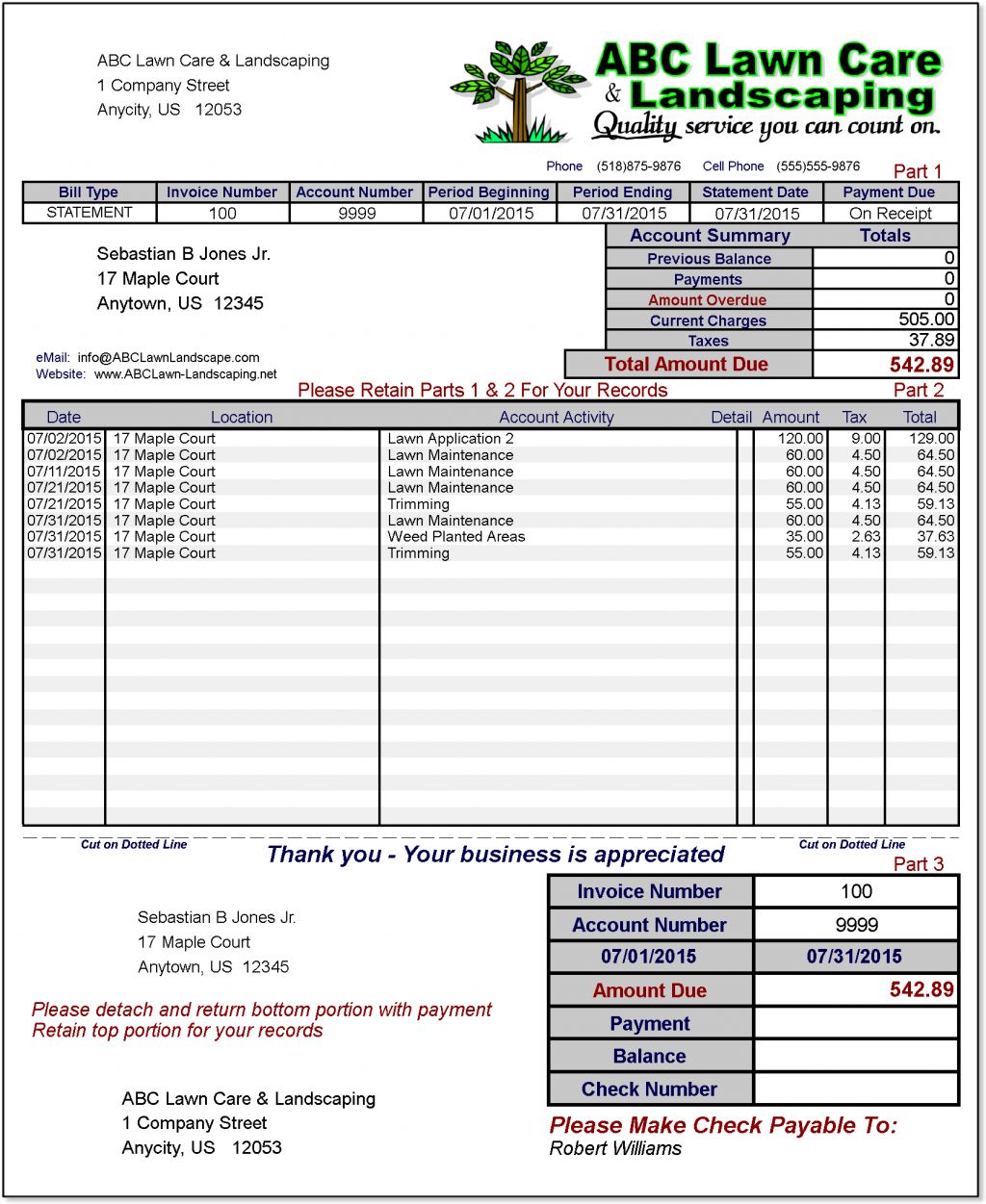 Lawn Service Invoice Examples