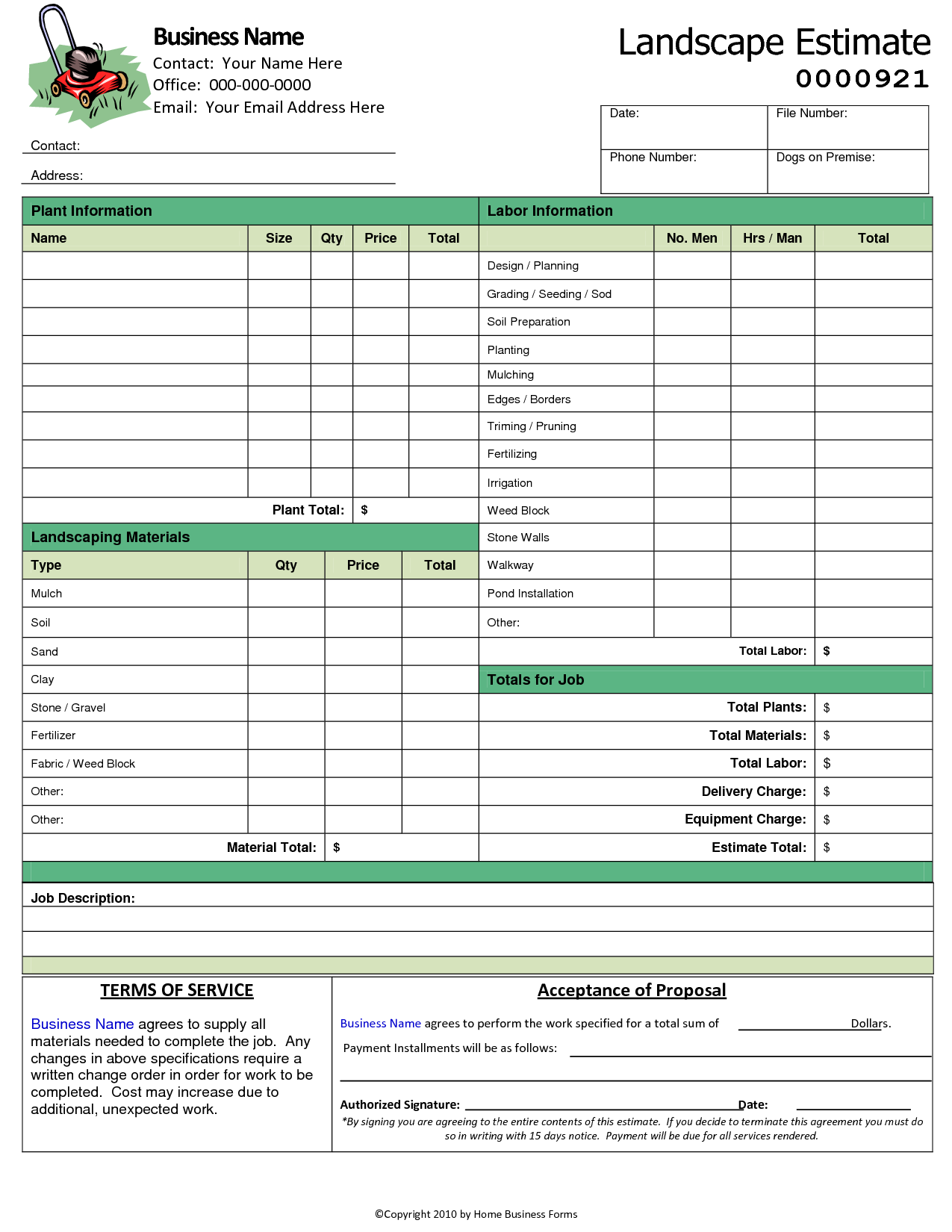 Landscaping Invoice Template Sample Resume Tamplate Free 