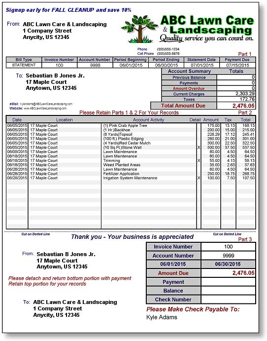 Landscaping Invoice Template Sample Quickbooks Templates For Word 