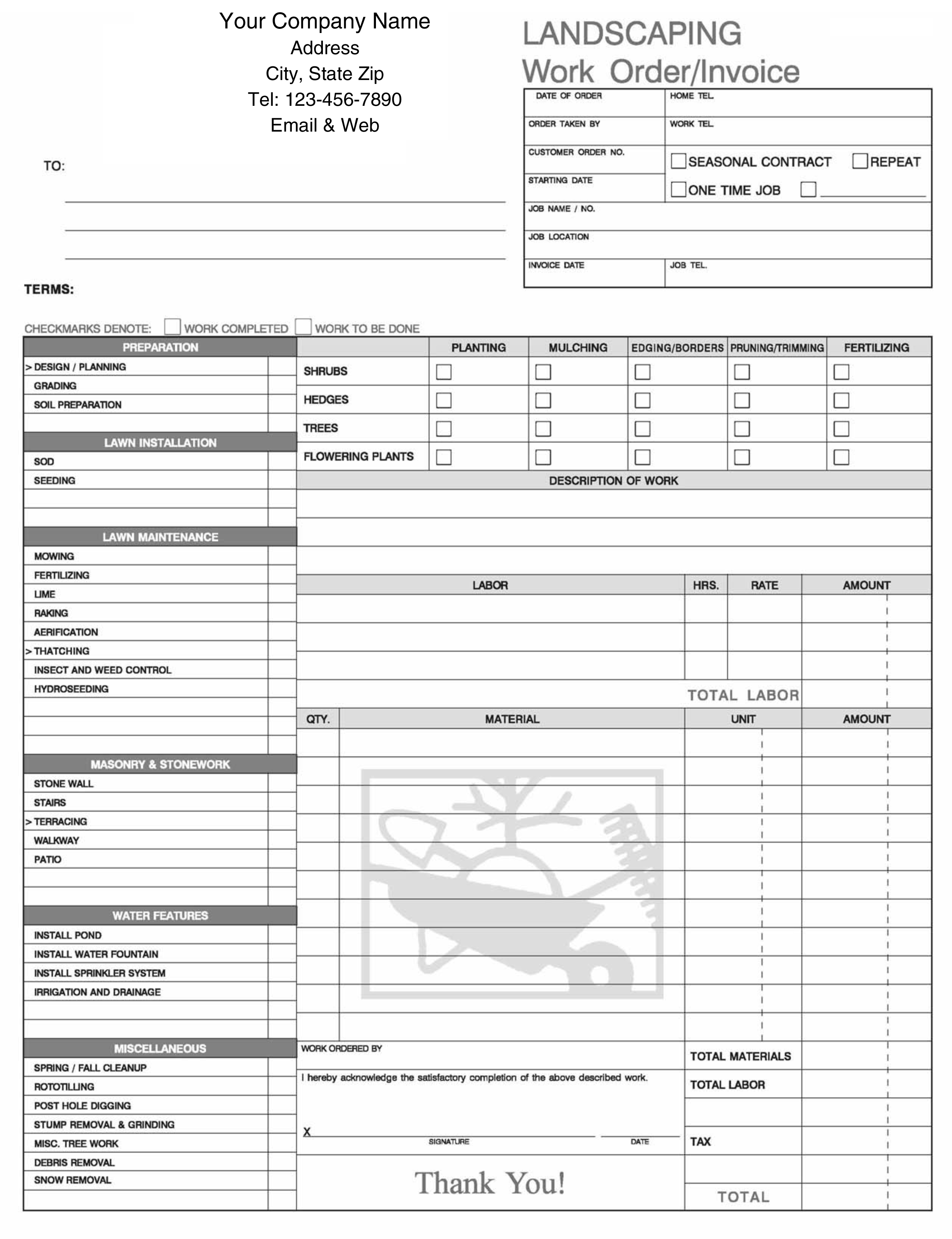 Invoice Template For Excel 2007 Design Landscaping Example 1275 X 