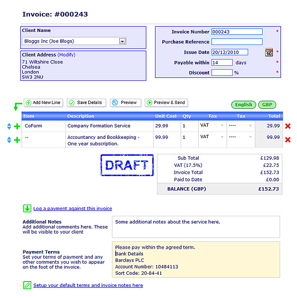 Consultant Vat Invoice For U K Limited Company Electrical Template 