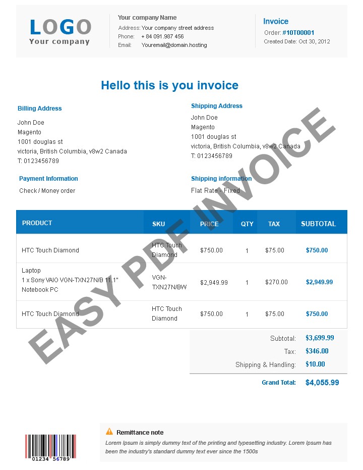 Magento pdf templates, Change the look of your invoice layout