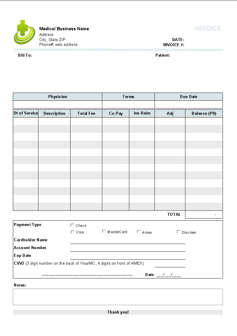 Free Medical Invoice Template | Printable Medical Forms, Letters 