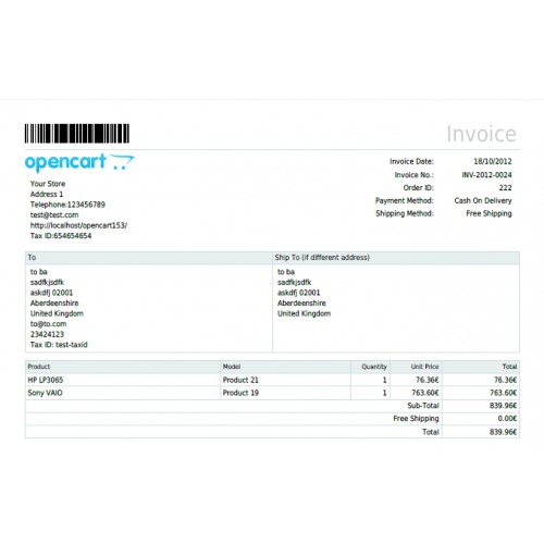 OpenCart PDF invoice