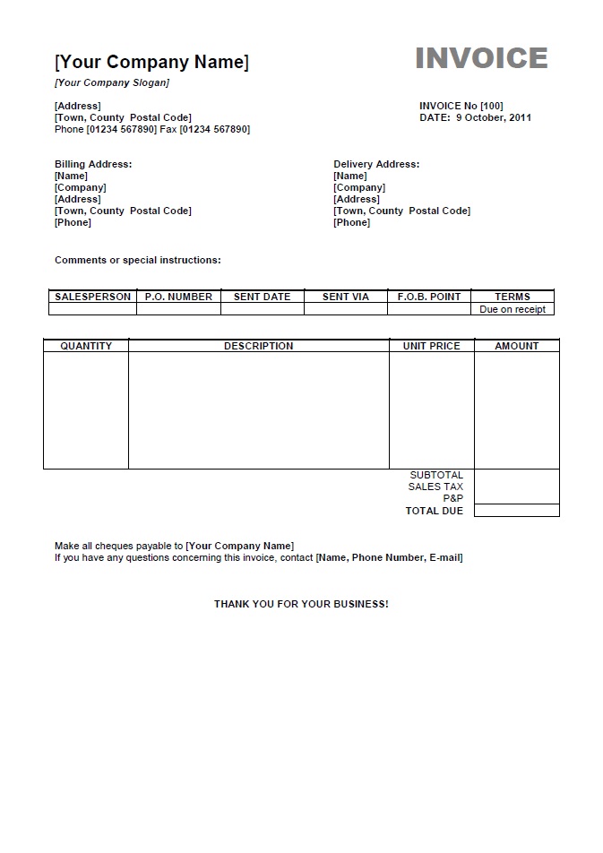 Invoice Template For Ms Word Invoice Template 2017