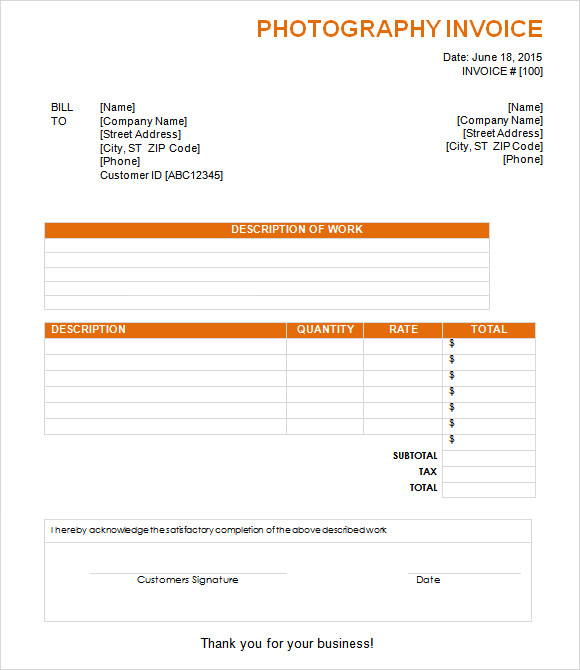 Photography Invoice Sample 7+ Documents in PDF, Word