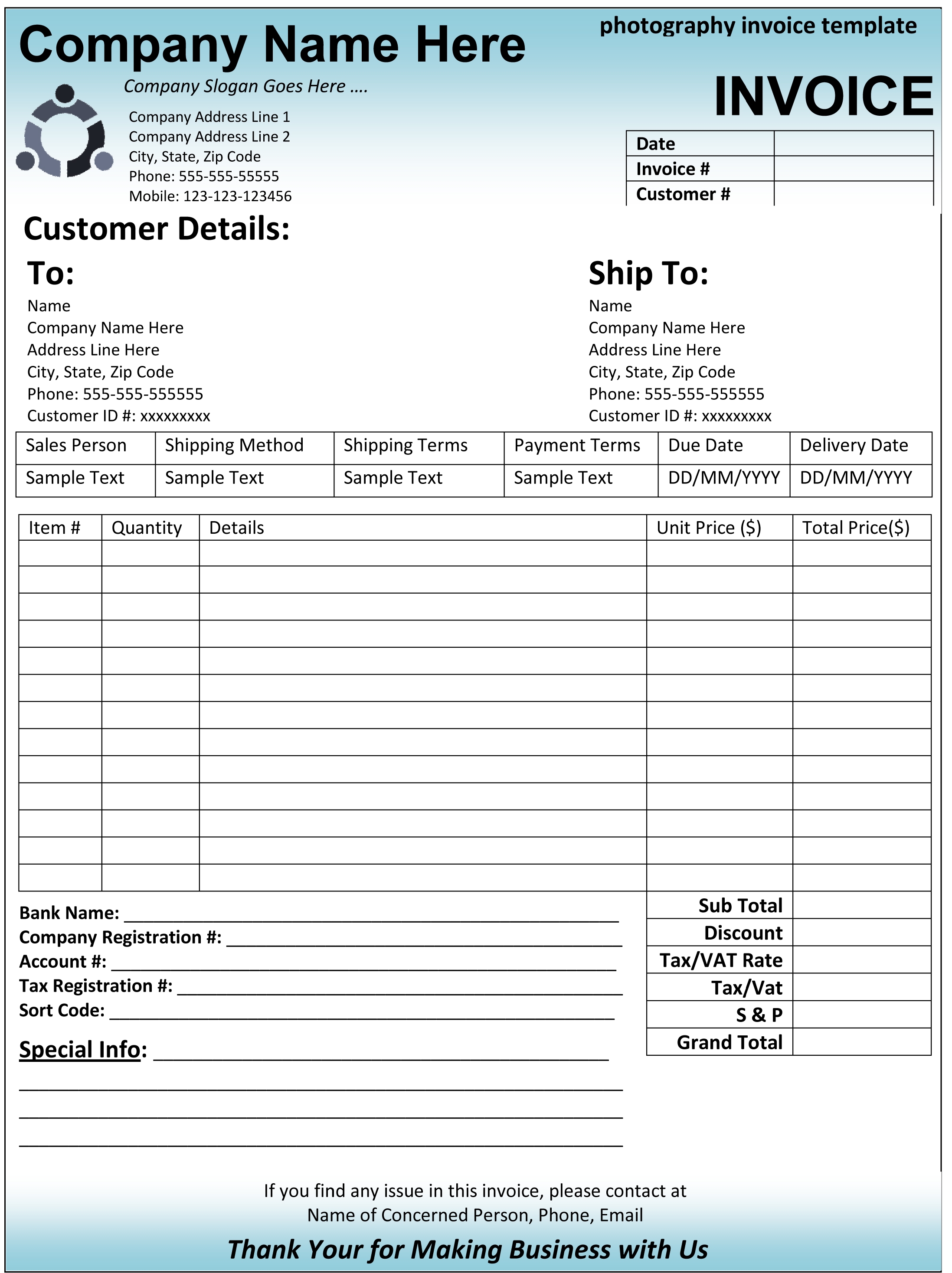 Photography Invoice Template Word invoice example