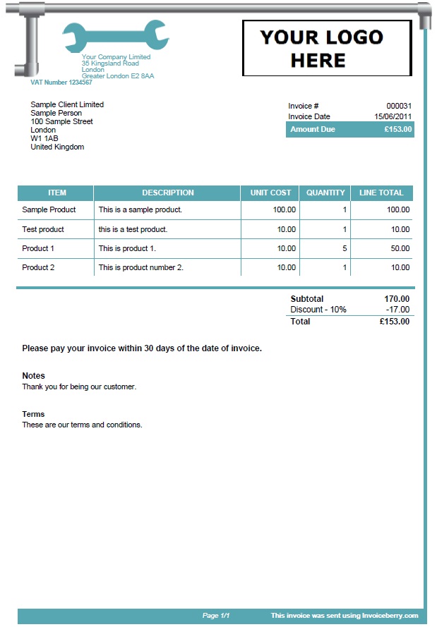 Plumbers Invoice Template