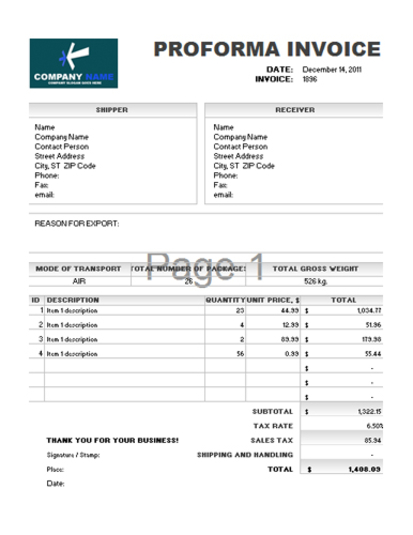 proforma invoice template pdf