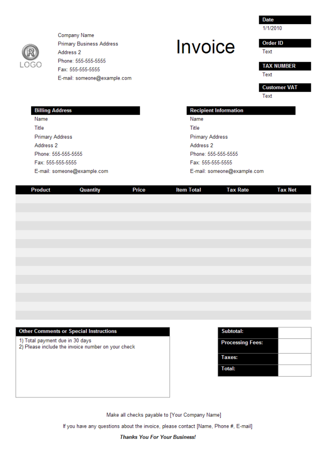 Sales Invoice Template for Excel