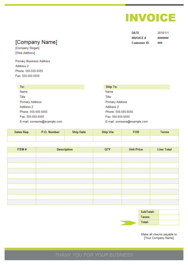 Sales Invoice Template for Excel