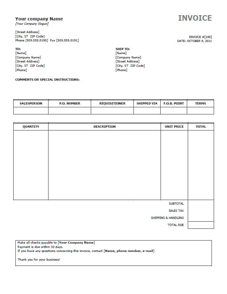 how to make invoice in word 2007