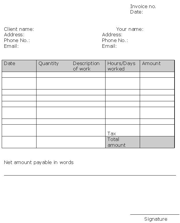 self employed invoice template word