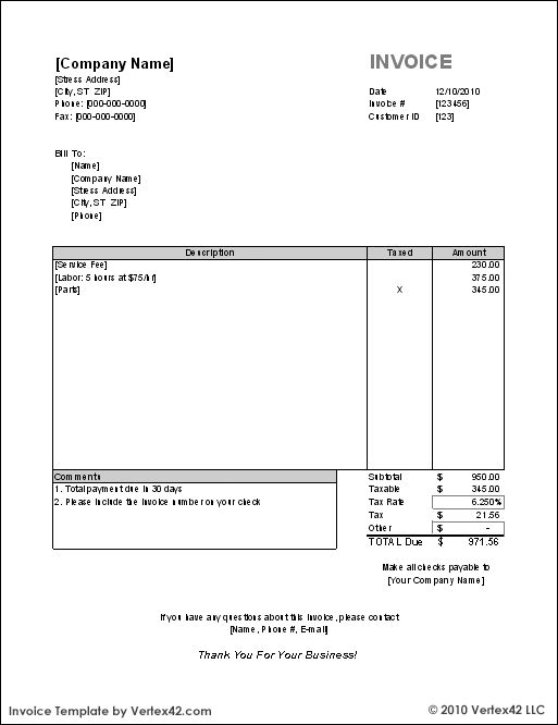 Invoice Sample Basic Template Word Example Free 945 / Hsbcu
