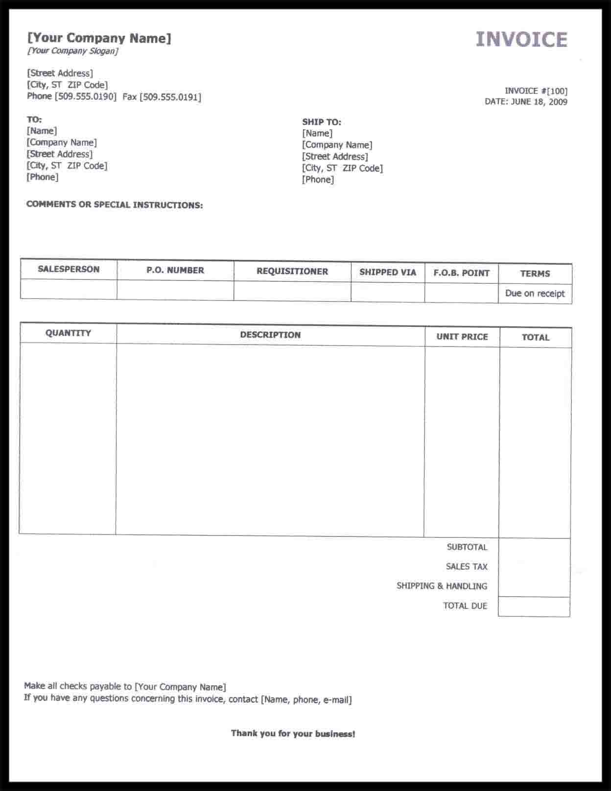 create a simple invoice template in word