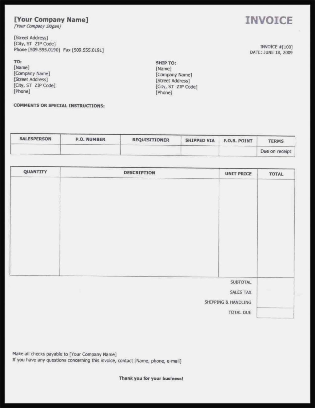 Self Employment Invoice Template