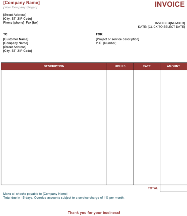 5 Service Invoice Templates For Word and Excel®
