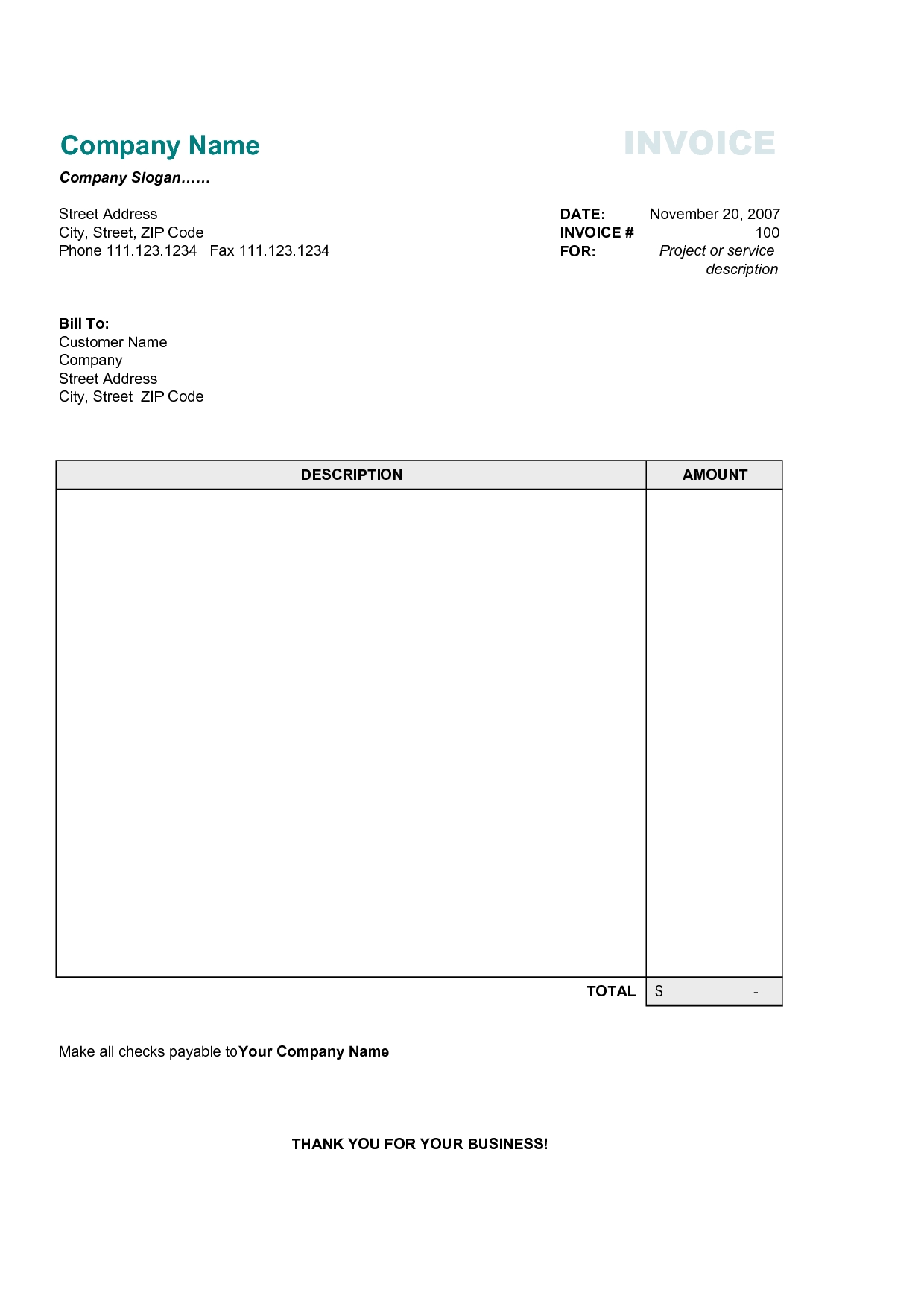 Invoice Template for Word Free Basic Invoice