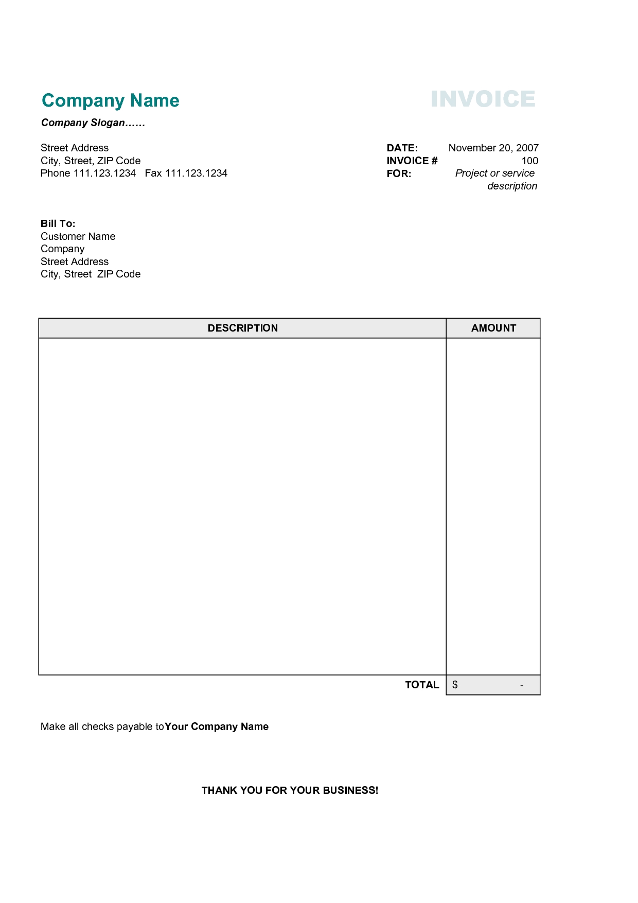 Simple Invoice Template  invoice example