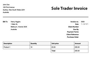 sole trader invoice template australia