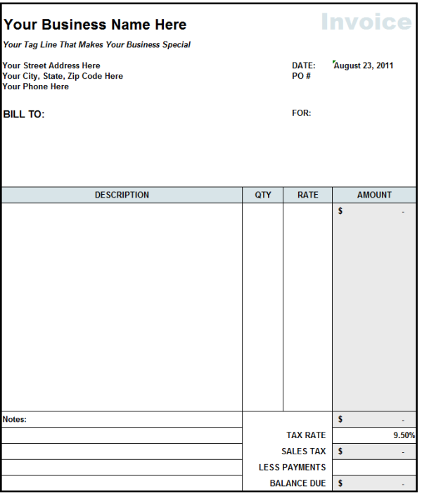 subcontractor invoice template excel