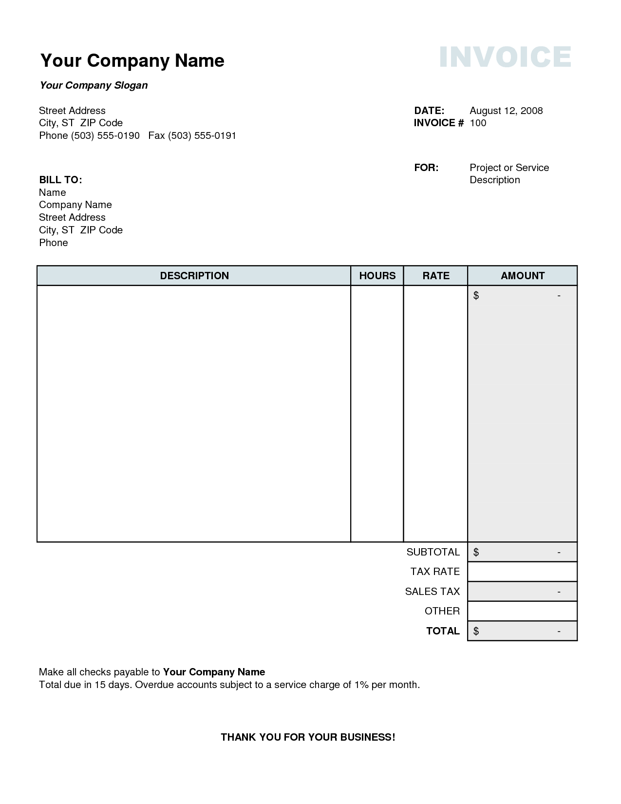 Tax Invoice Template Excel Free Business Format Word 294476 V / Hsbcu