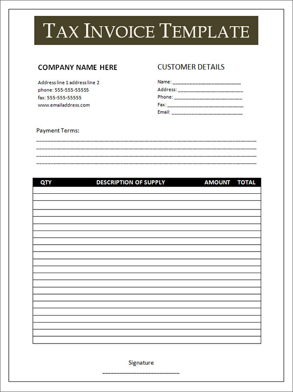 Tax Invoice Template Excel | Free Business Template
