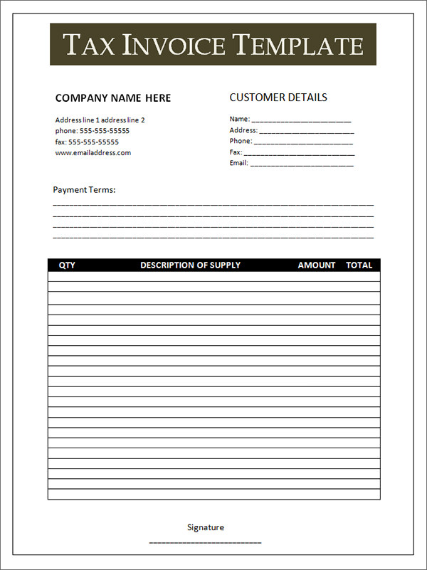 Download Invoice Template Excel Free