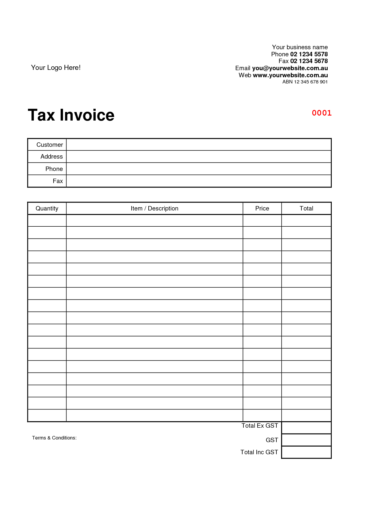 Tax Invoice Template Word Doc Blank Medical Forms Sample Business 