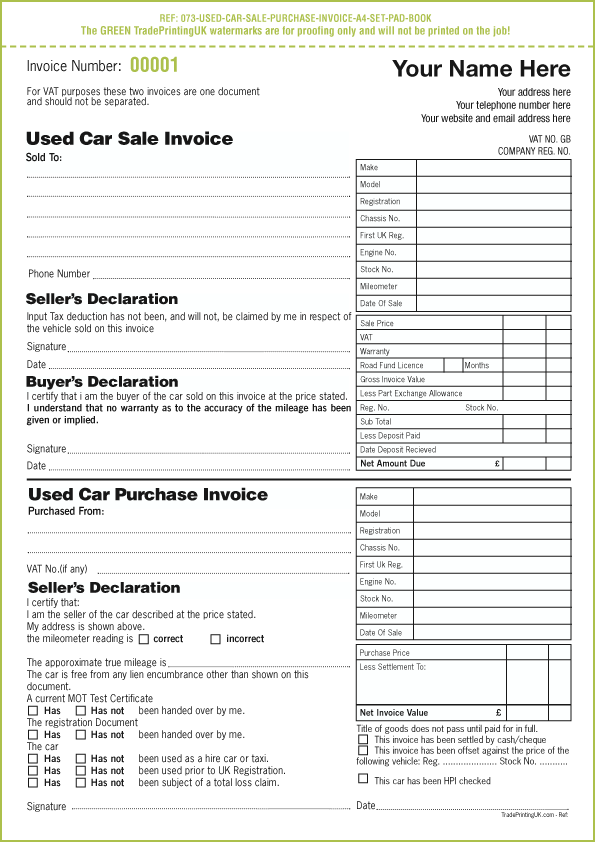 Vehicle Invoice Template | printable invoice template