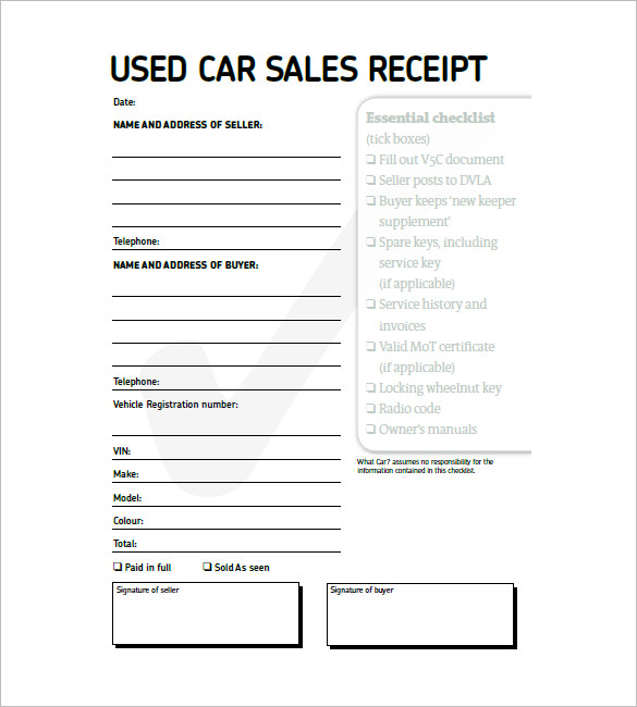 used car invoice template