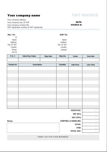 Invoice Template with Two VAT Tax Rates Download