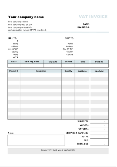 Invoice Template with Two VAT Tax Rates Download Invoice Template with Two VAT Tax Rates Download
