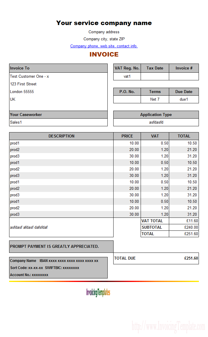 Invoice Template with Two VAT Tax Rates Uniform Invoice Software