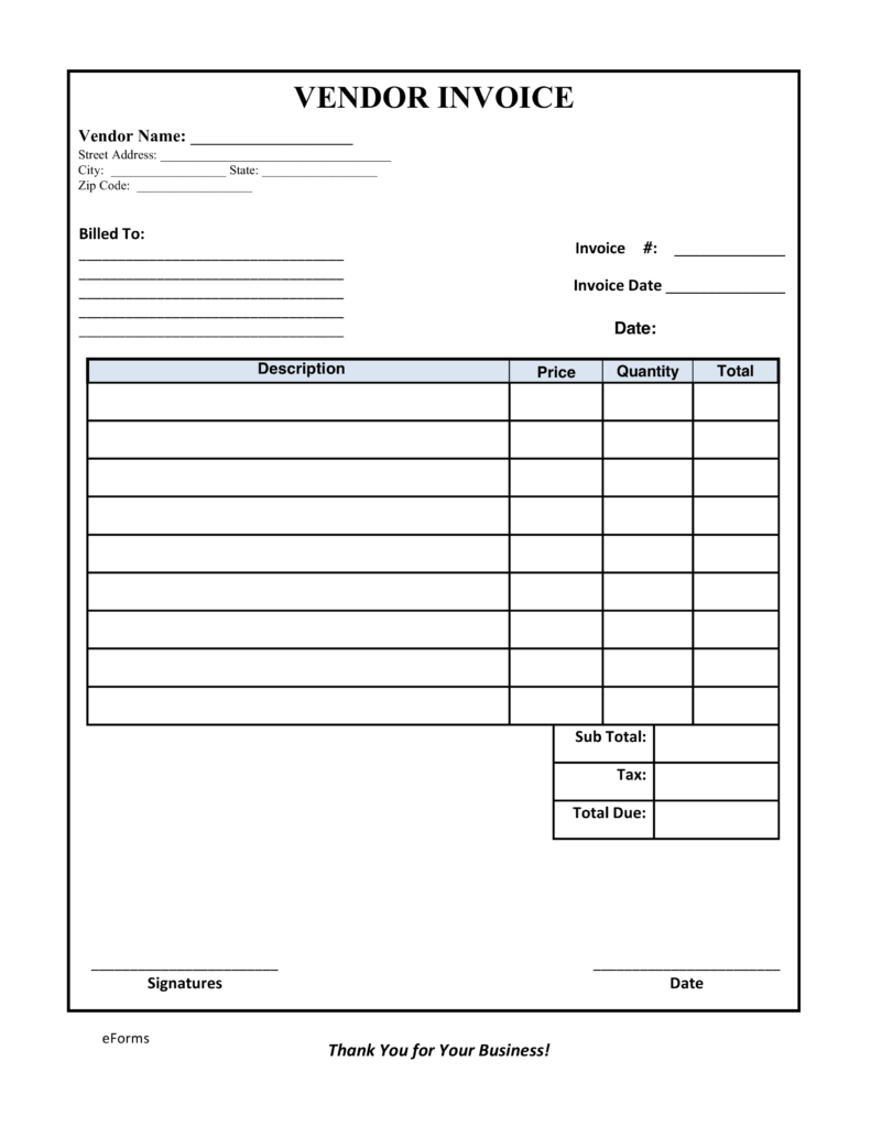 Free Vendor Invoice Template Word | PDF | eForms – Free Fillable 