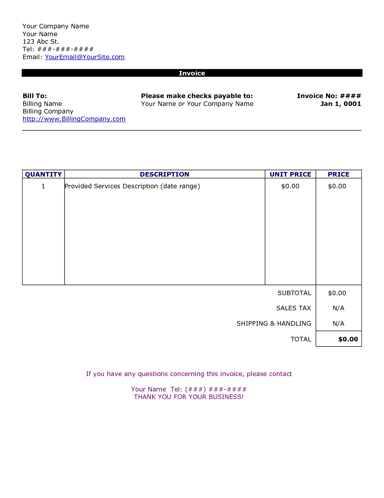 Invoice Template Printable Free Word Document / Hsbcu