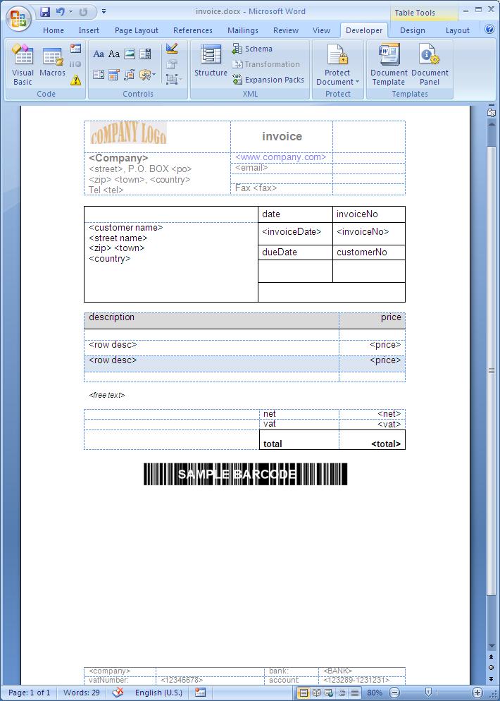 Xml Invoice Template | printable invoice template