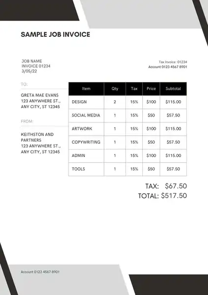 Job Invoice Template PDF