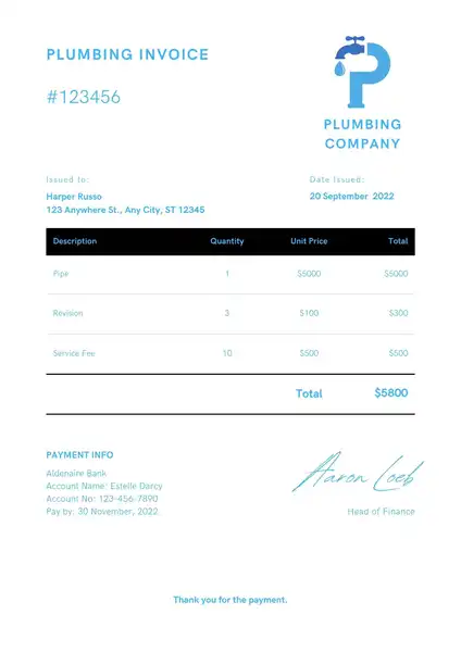 Plumbing Invoice Template Microsoft Word