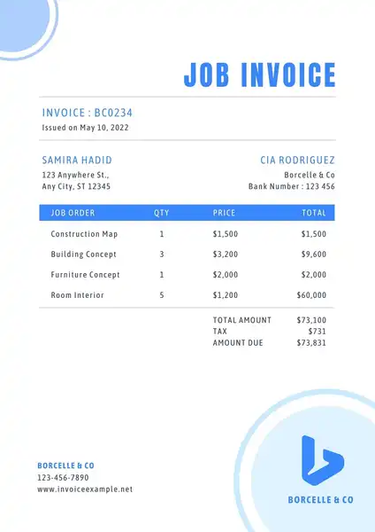 Sample Job Invoice Template