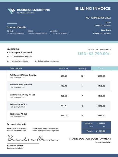 billing invoice template excel