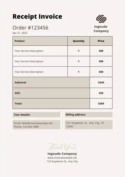 receipt invoice template format