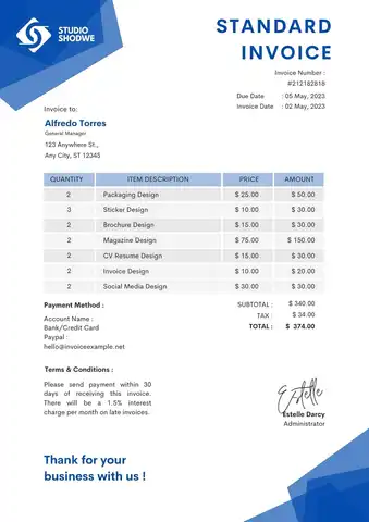 standard invoice template word