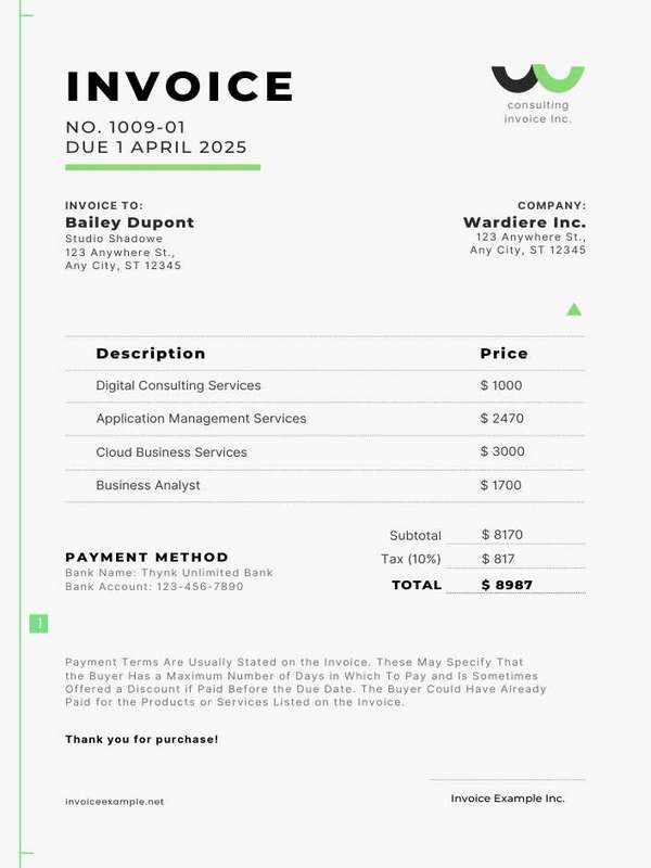 Professional consulting invoice templates